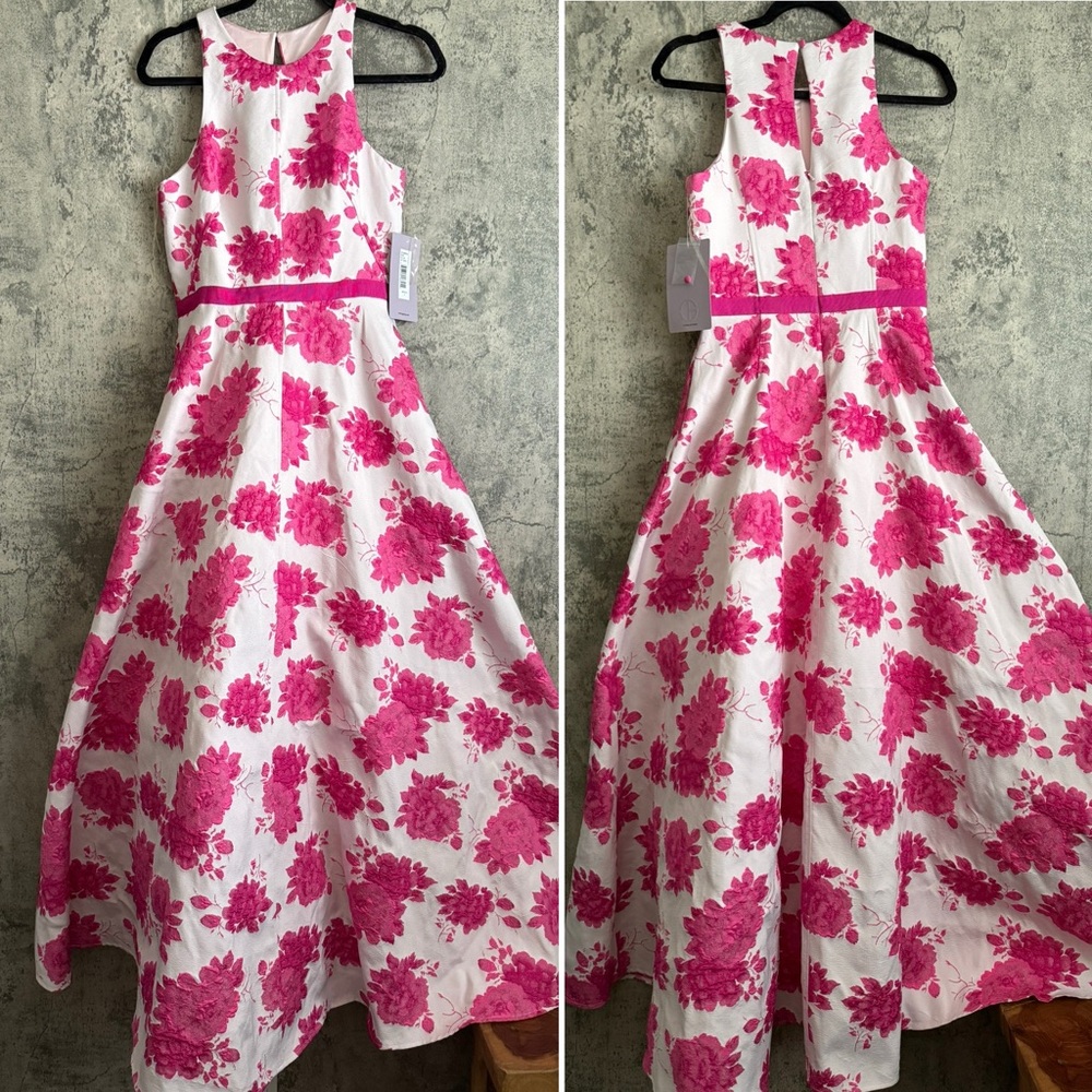 Floral Pink and White gown with pockets modest dress - Picture 1 of 10
